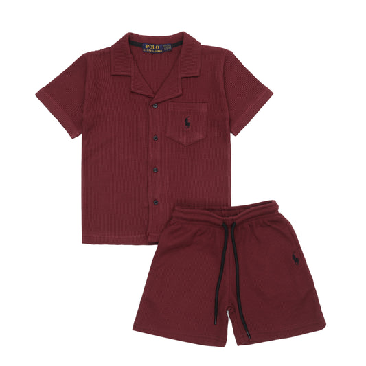 RL - Kids Twinsets Waffle Textured - Maroon