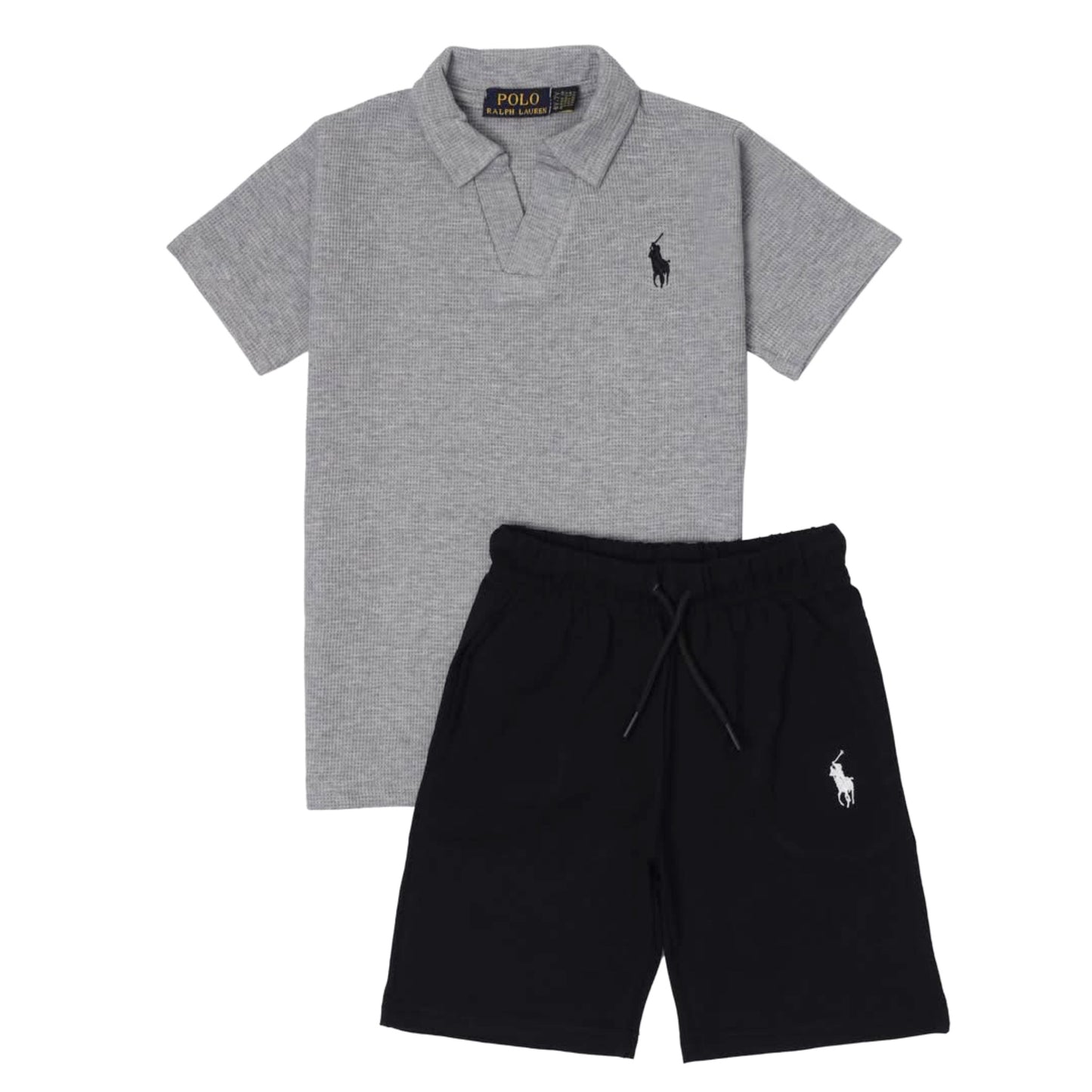 RL - Kids Twinset Waffle Textured - Grey&Black