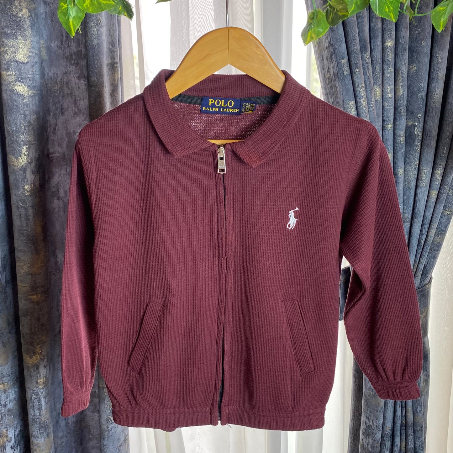 RL - Kids Zipper Waffle Textured - Maroon