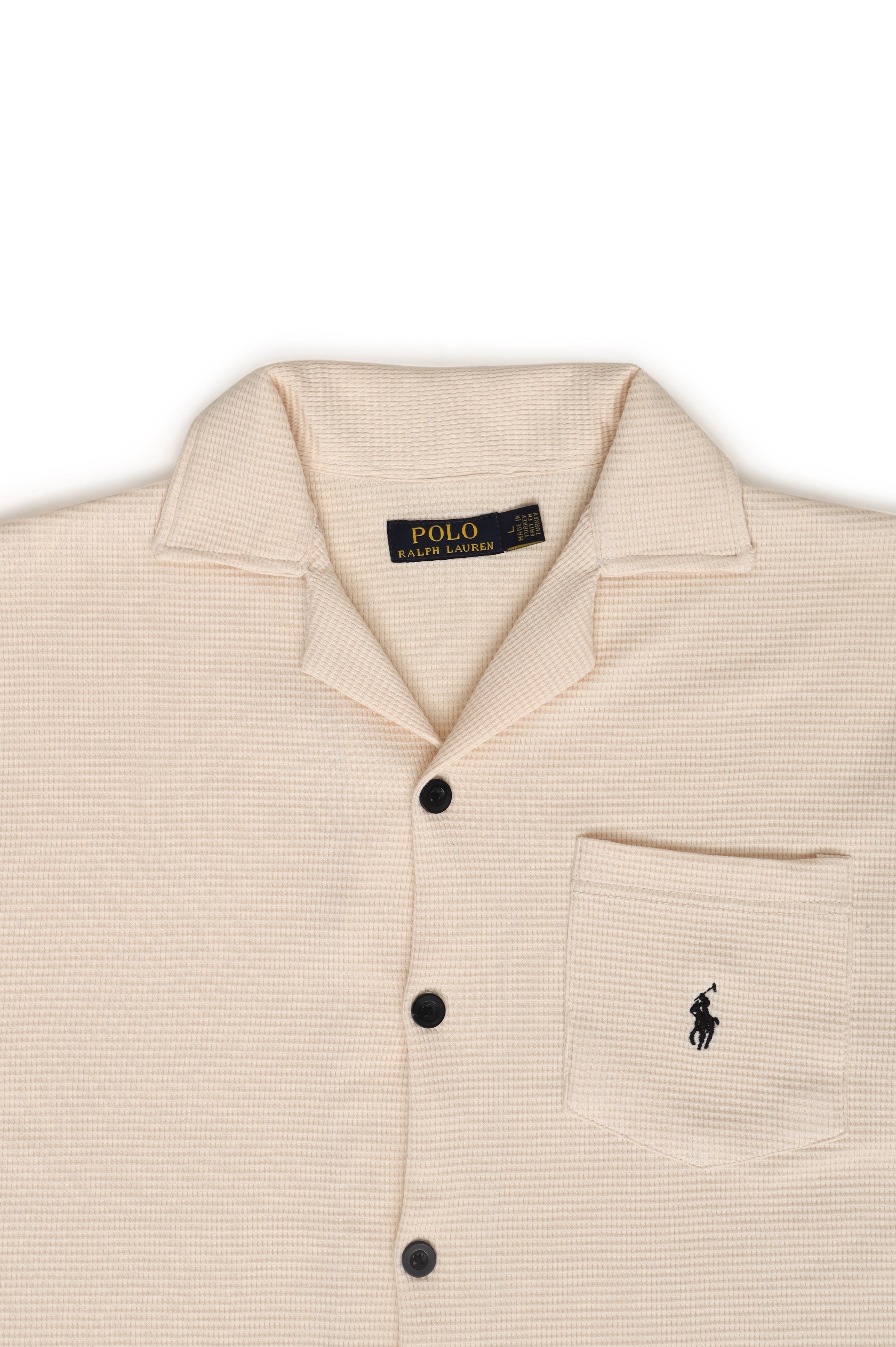 Men’s R-L Cuban Collar Shirt – Waffle Textured - Beige