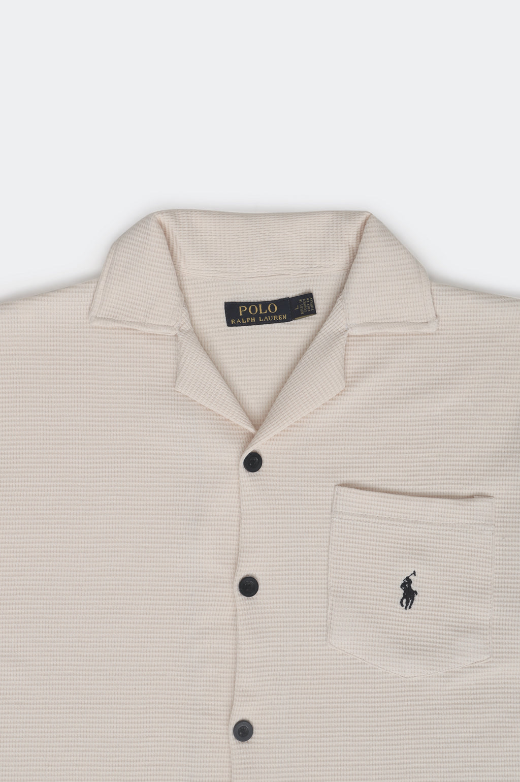 Men’s R-L Cuban Collar Shirt – Waffle Textured - Off-White