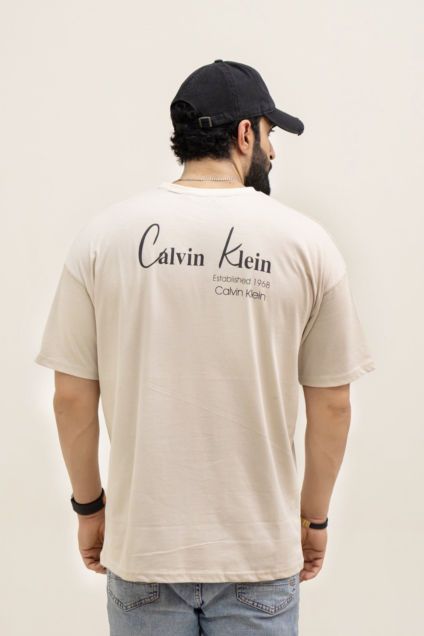 CK Drop Shoulder T-Shirt Back Print - Skin