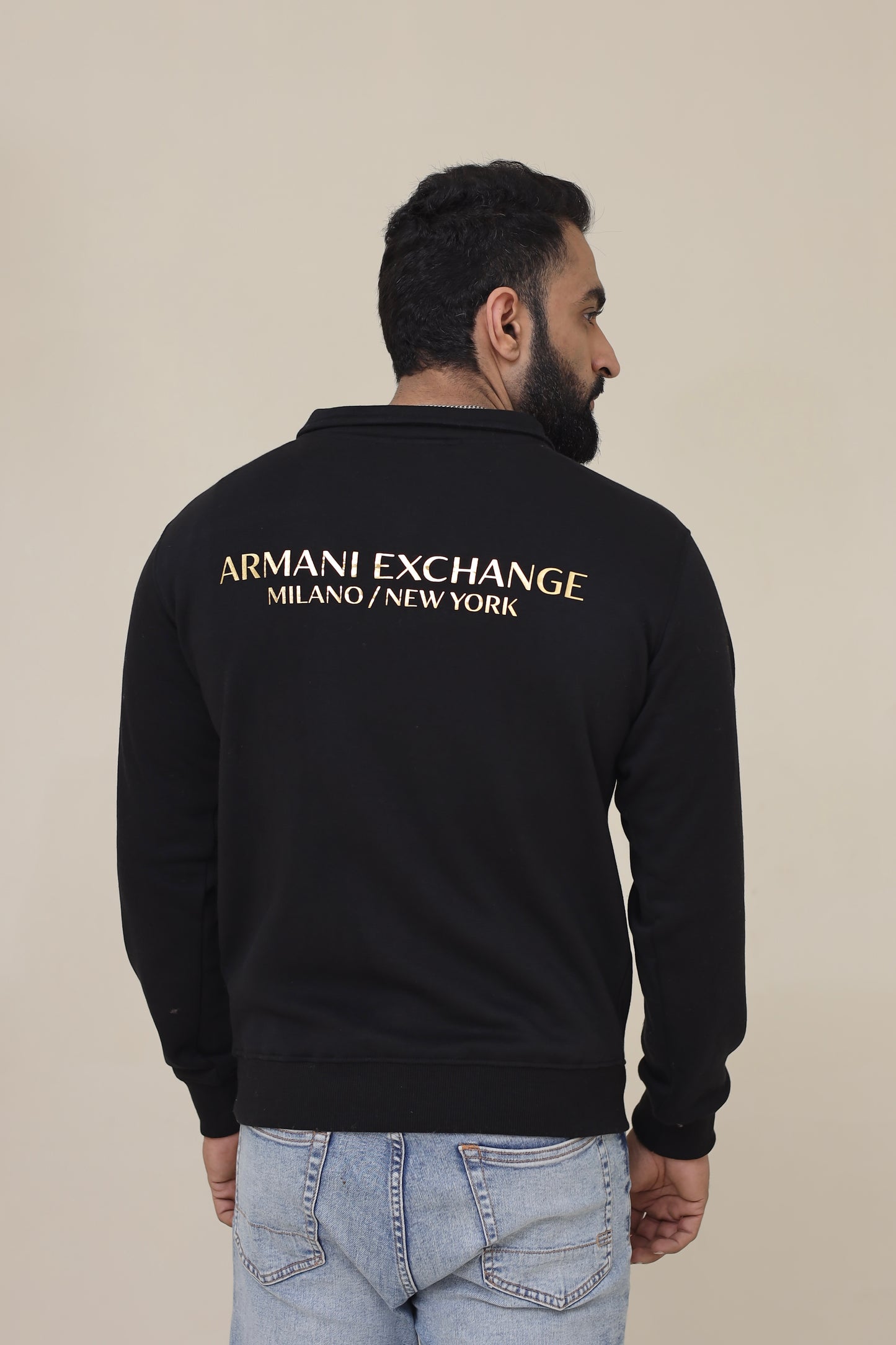 AX Mock neck zipper - black gold foil print