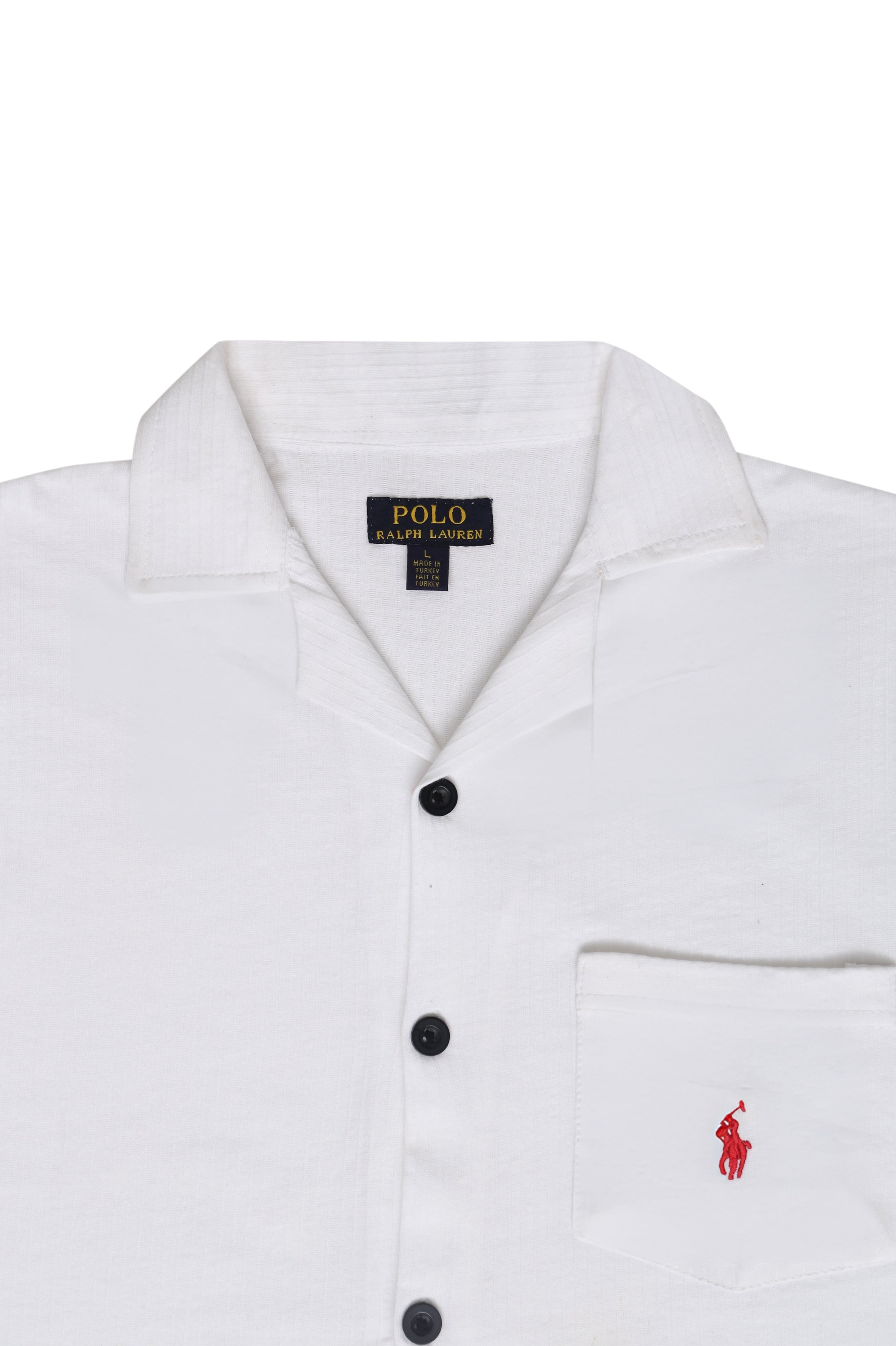 Men’s R-L Cuban Collar Shirt – Textured - White