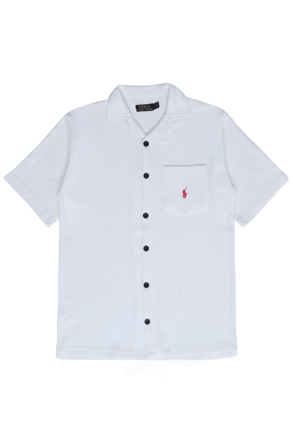 Men’s R-L Cuban Collar Shirt – Waffle Textured - White