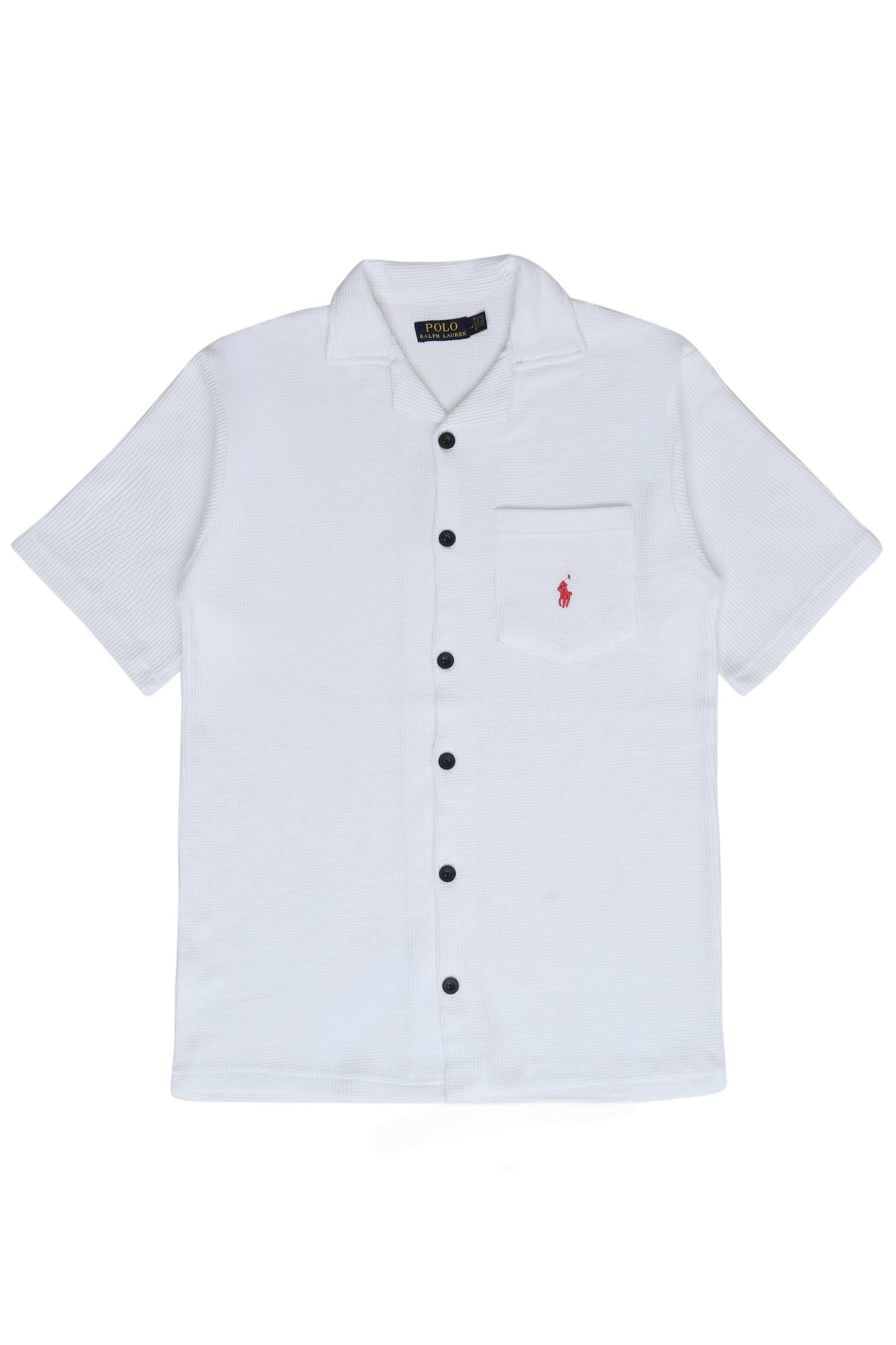 Men’s R-L Cuban Collar Shirt – Waffle Textured - White