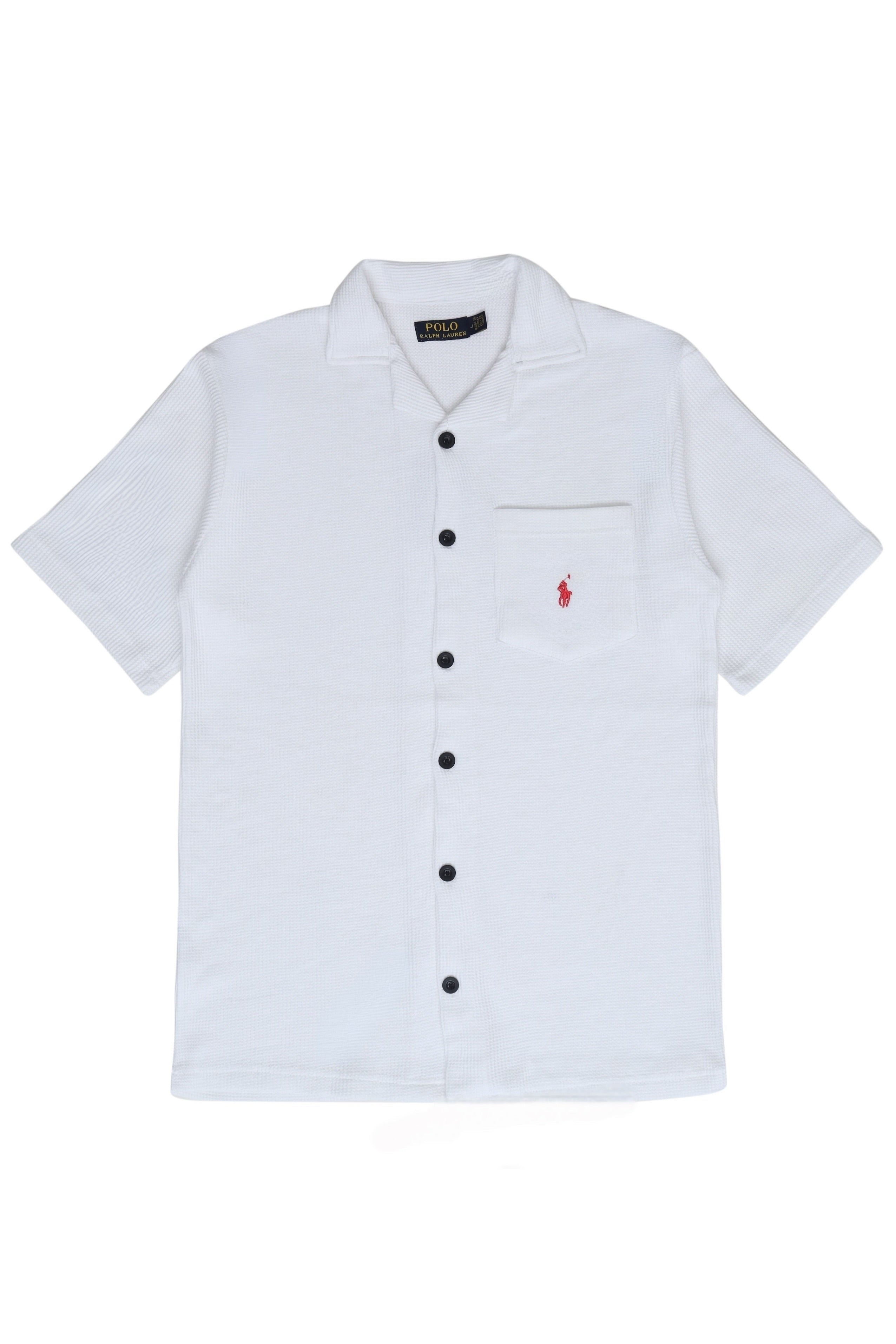 Men’s R-L Cuban Collar Shirt – Waffle Textured - White