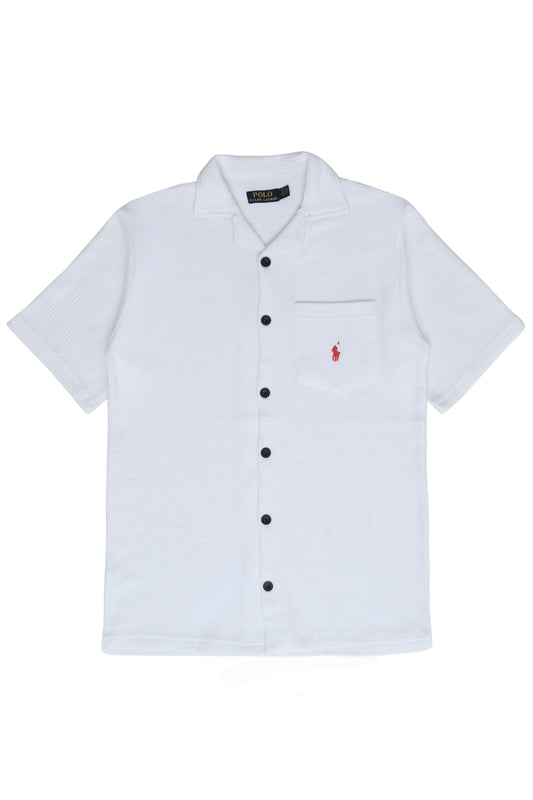 Men’s R-L Cuban Collar Shirt – Waffle Textured - White