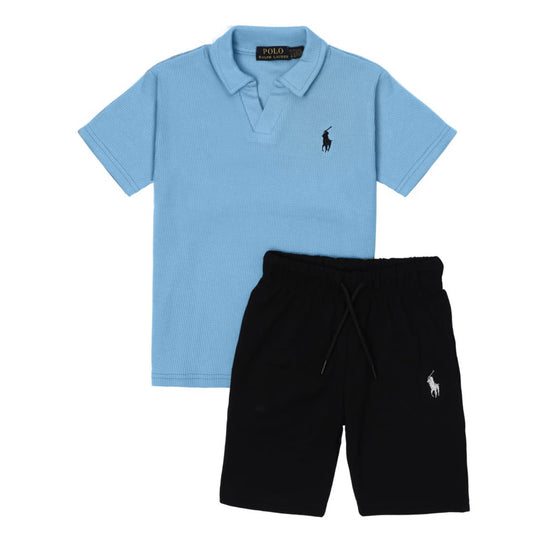 RL Kids Twinset Waffle Textured - Sky&Black