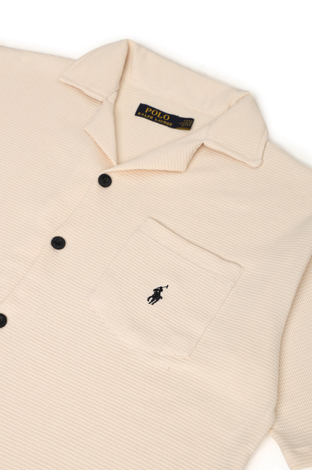 Men’s R-L Cuban Collar Shirt – Waffle Textured - Beige