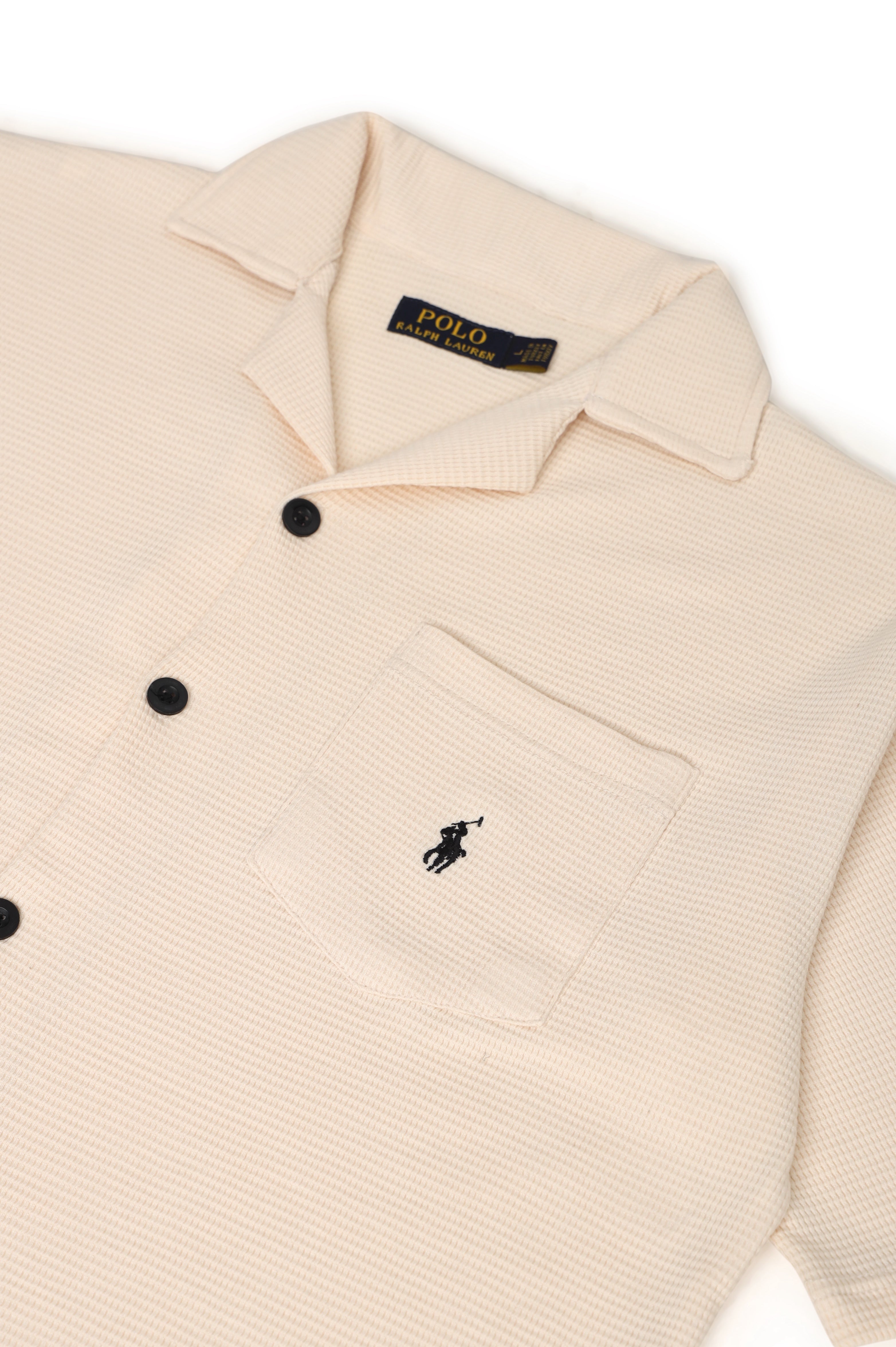 Men’s R-L Cuban Collar Shirt – Waffle Textured - Beige