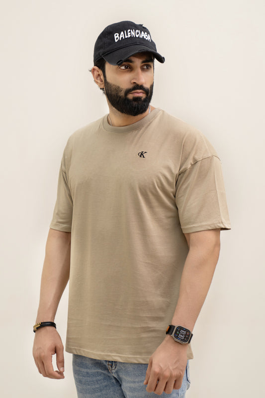 CK Drop Shoulder T-Shirt Embroidery - Beige
