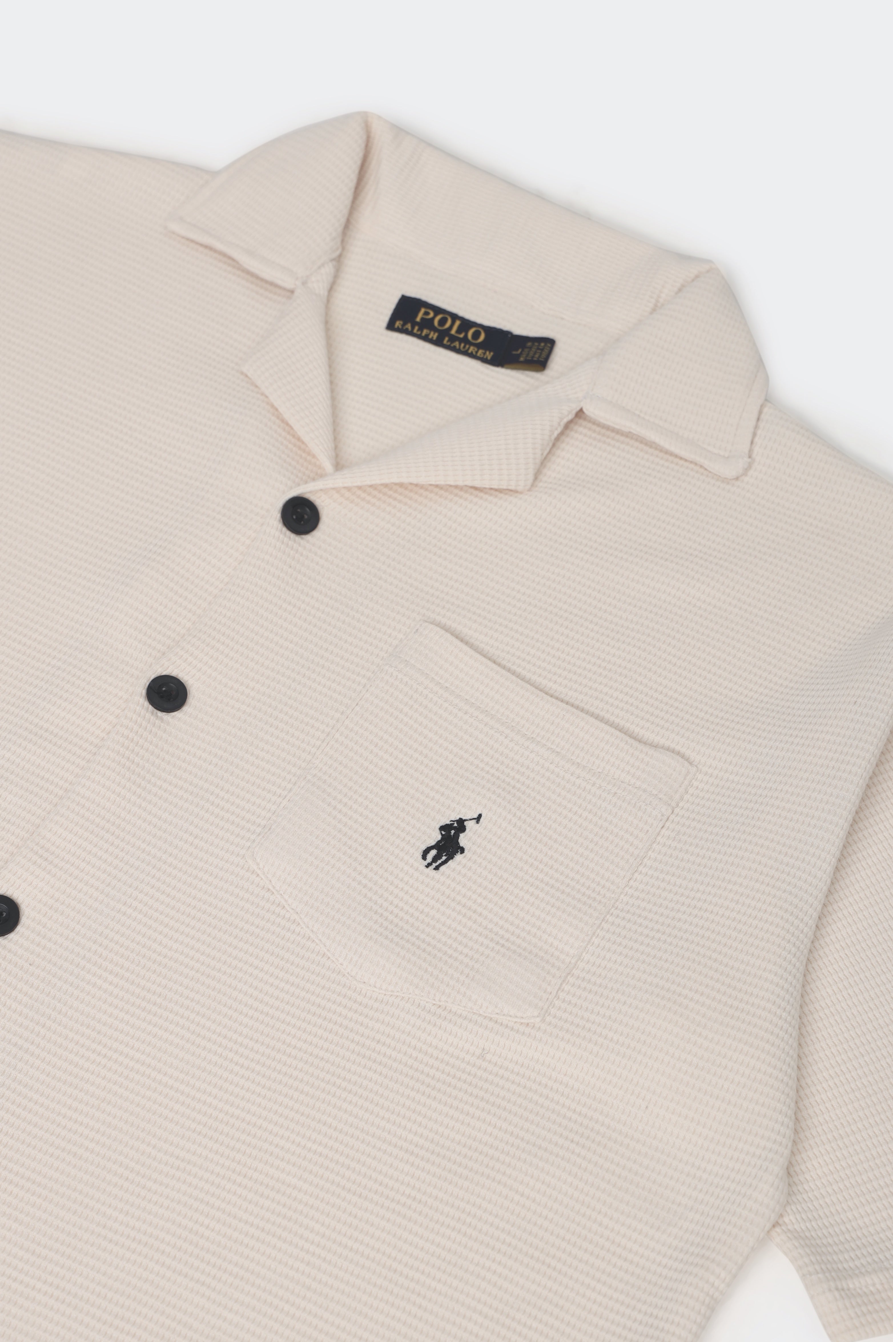 Men’s R-L Cuban Collar Shirt – Waffle Textured - Off-White