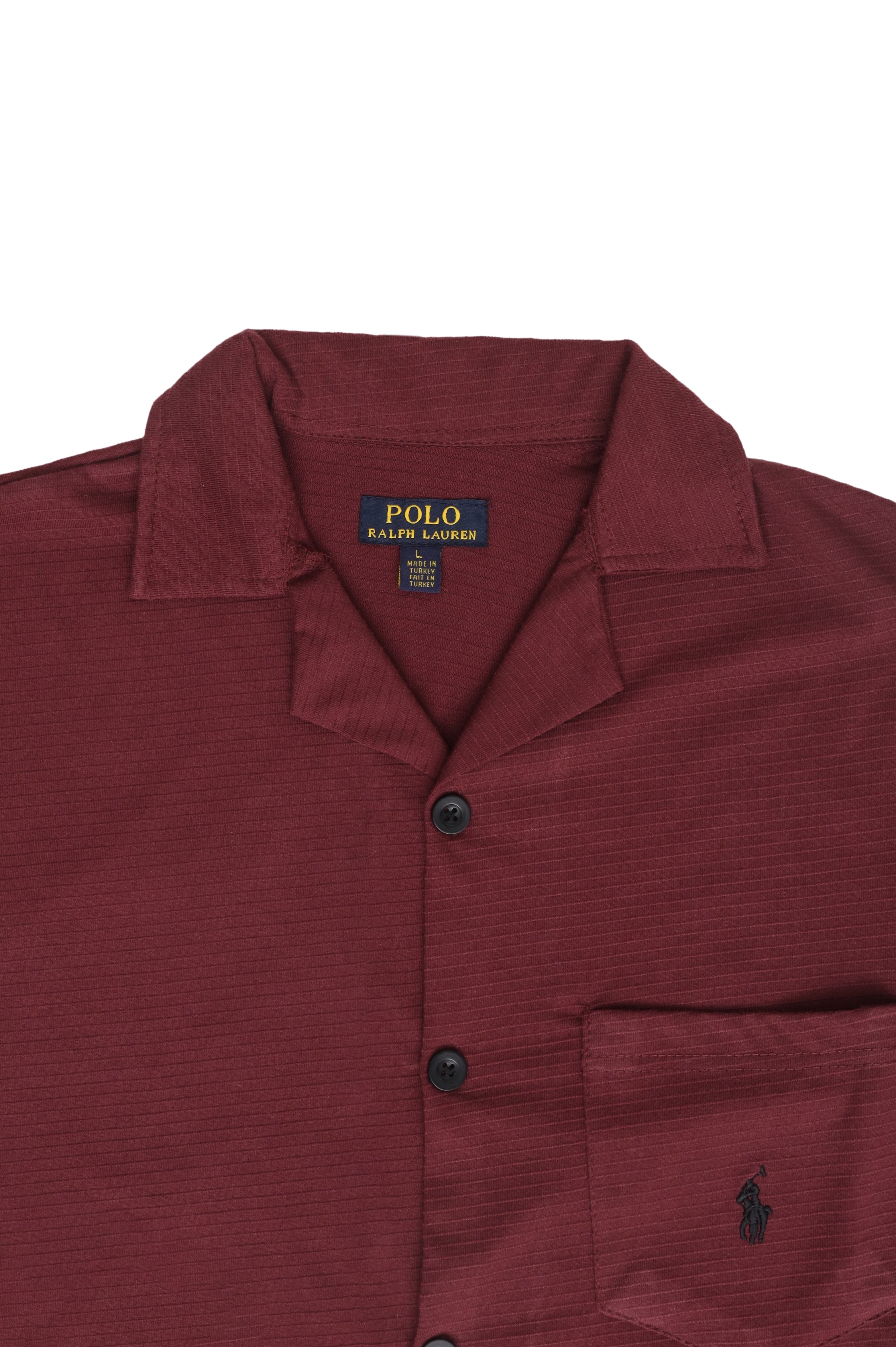 Men’s R-L Cuban Collar Shirt – Textured - Maroon