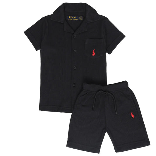 RL - Kids Twinsets Waffle Textured - Black