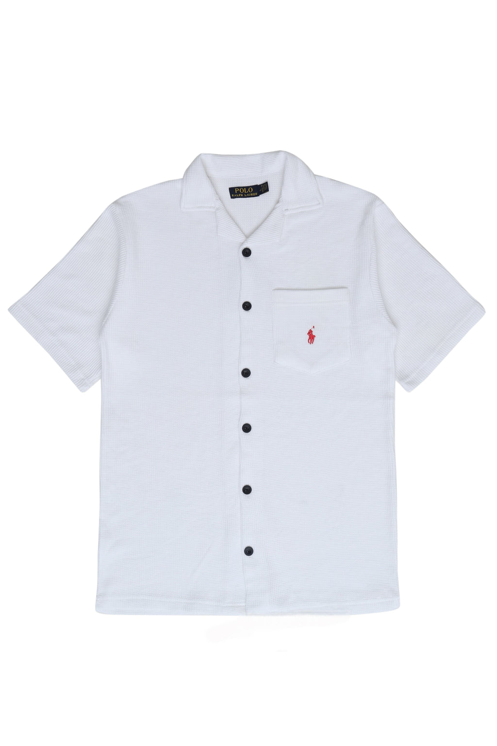 Men’s R-L Cuban Collar Shirt – Waffle Textured - White