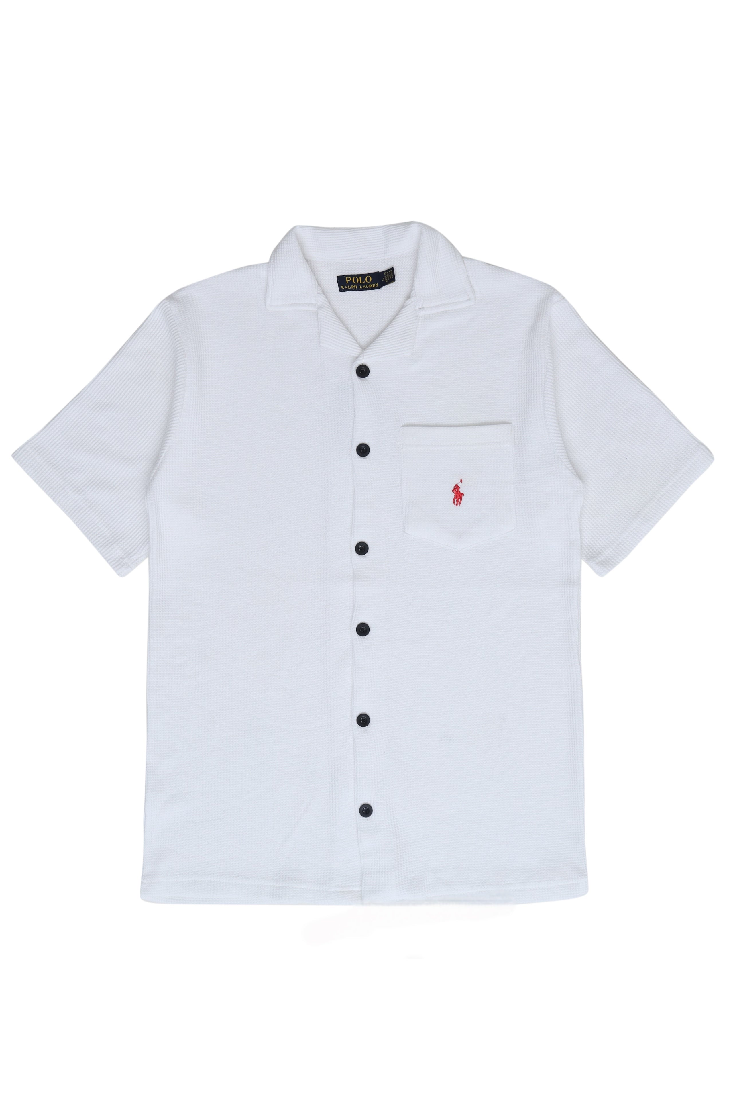 Men’s R-L Cuban Collar Shirt – Waffle Textured - White