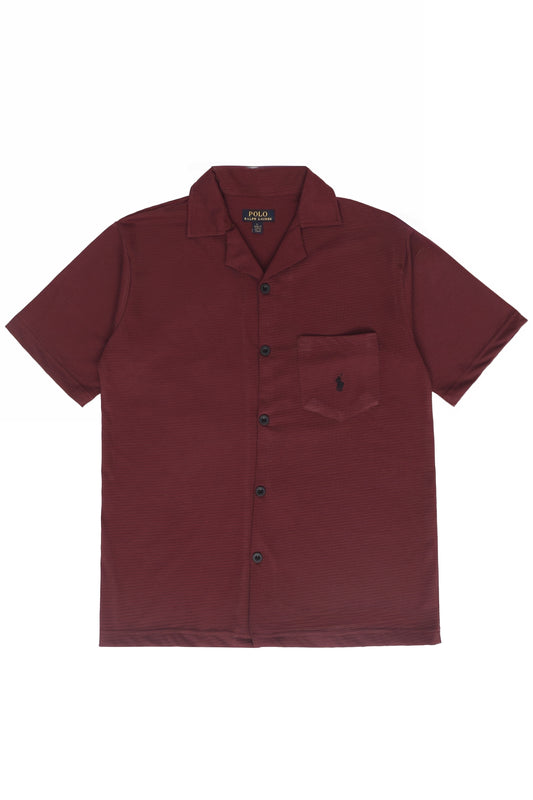 Men’s R-L Cuban Collar Shirt – Textured - Maroon
