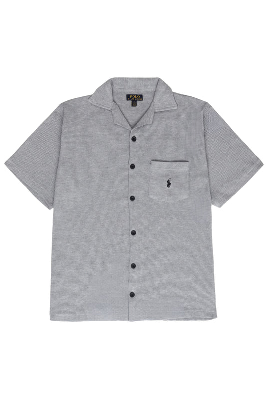 Men’s R-L Cuban Collar Shirt – Waffle Textured - Heather Grey