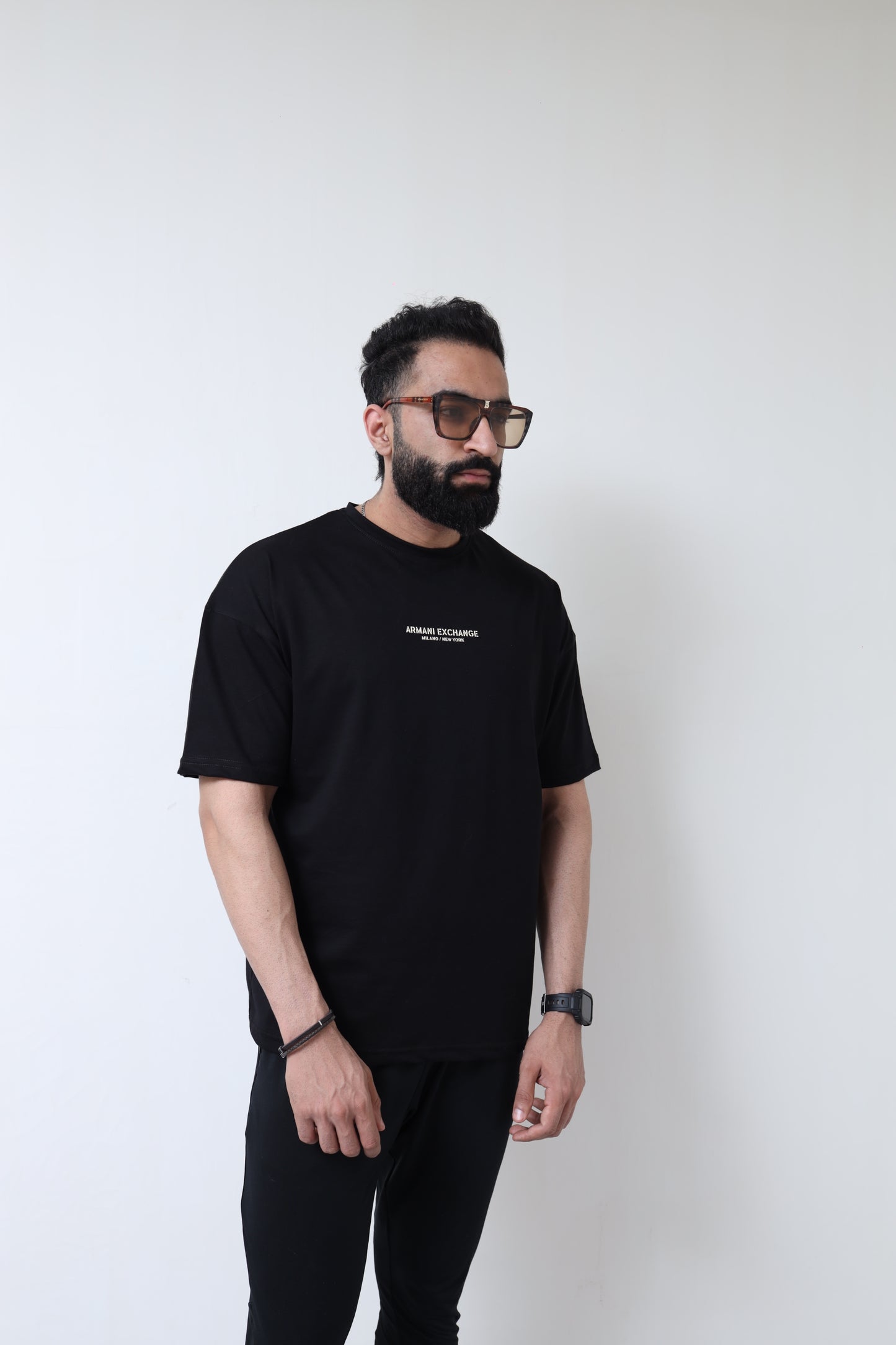 Drop Shoulder T-Shirt Back Print - Black