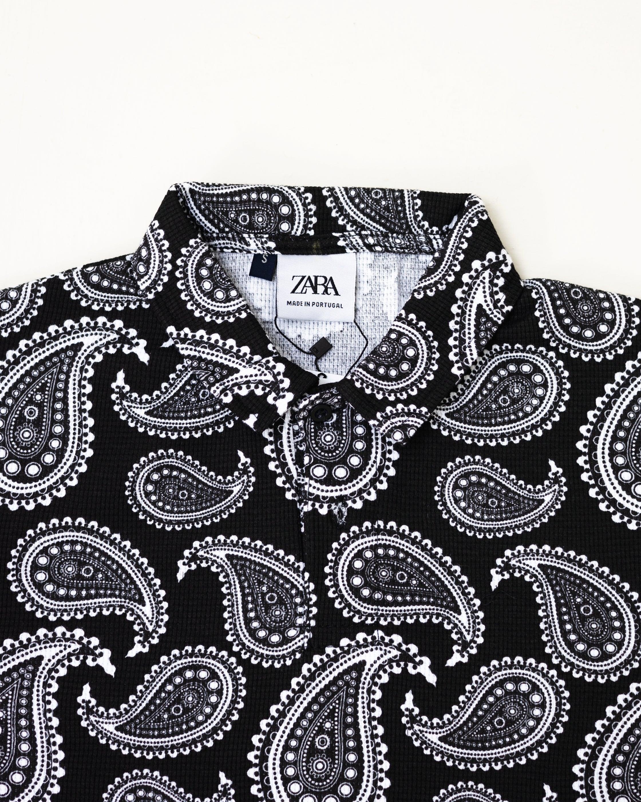 ZRA Waffle Textured Polo Shirt - Bandana Print Black