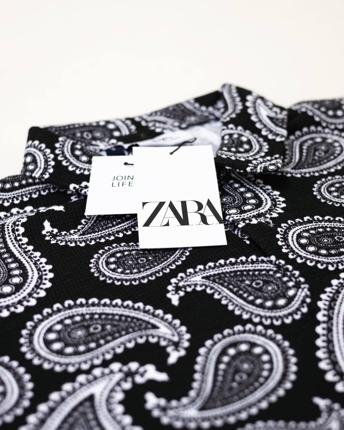 Waffle Textured Polo Shirt - Bandana Print Black