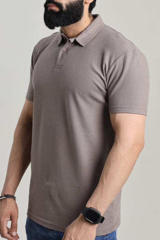 Waffle Textured Polo Shirt - Light Brown