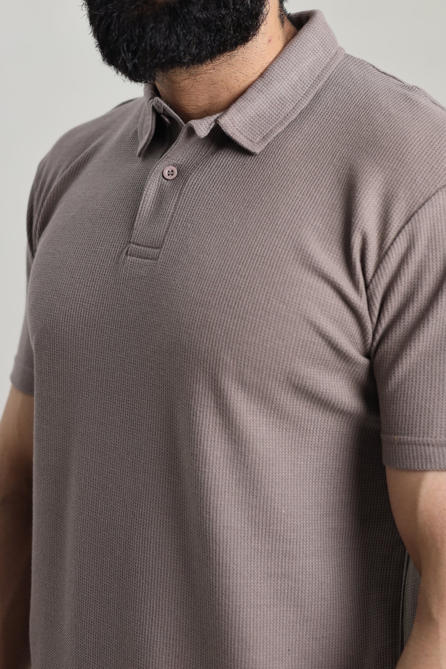 Waffle Textured Polo Shirt - Light Brown