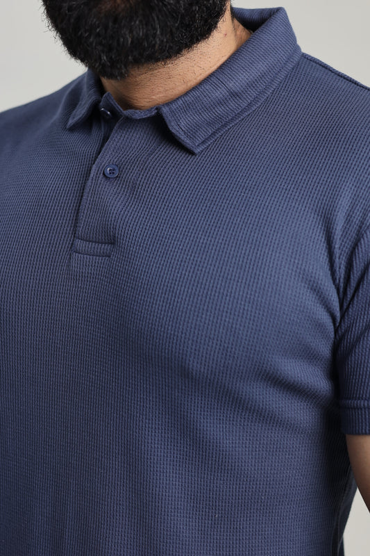 Waffle Textured Polo Shirt - Navy