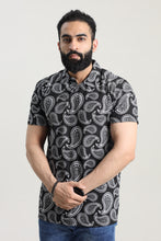 ZRA Waffle Textured Polo Shirt - Bandana Print Black