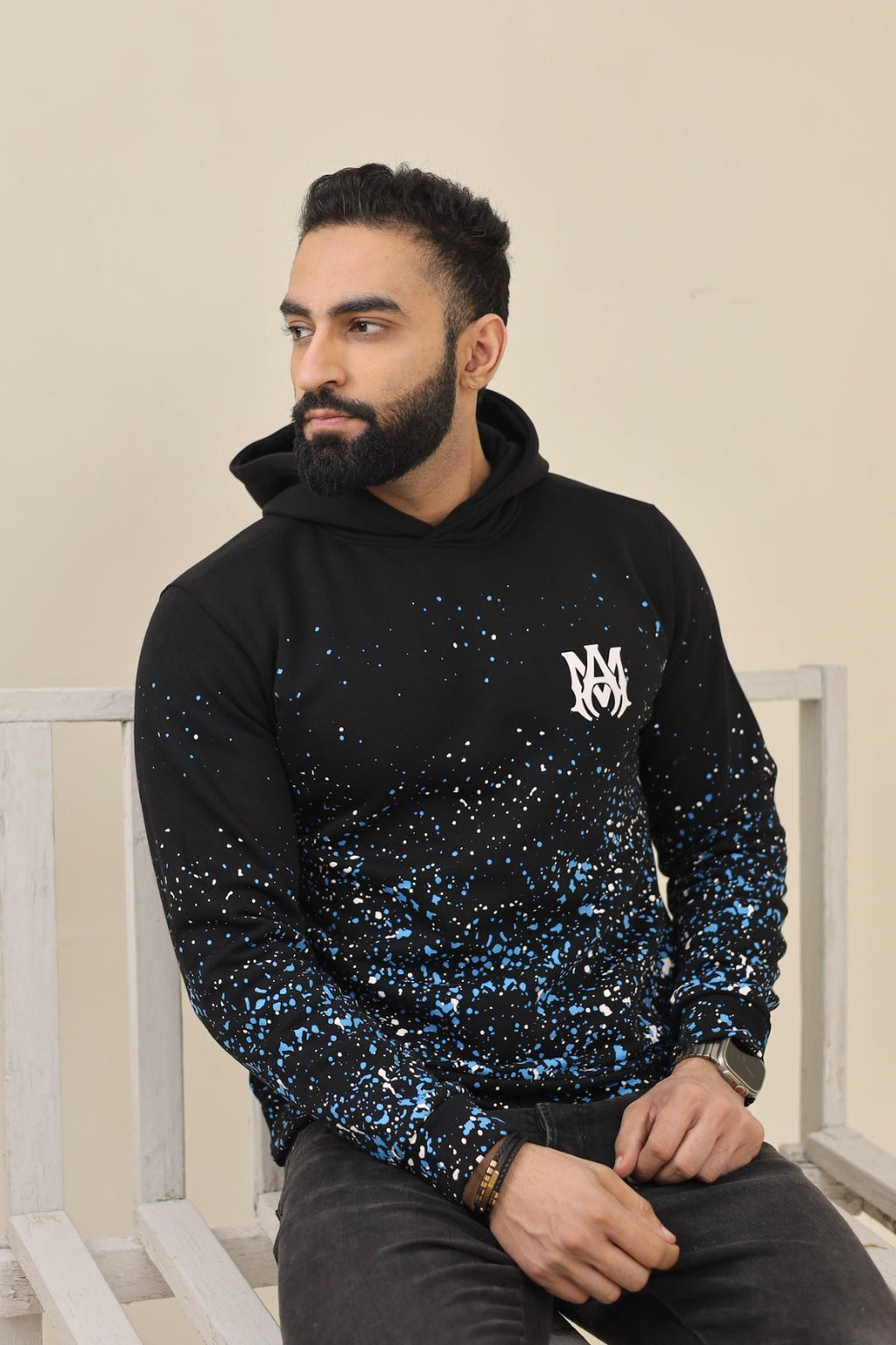 Amri Hoodie All over paint - Black