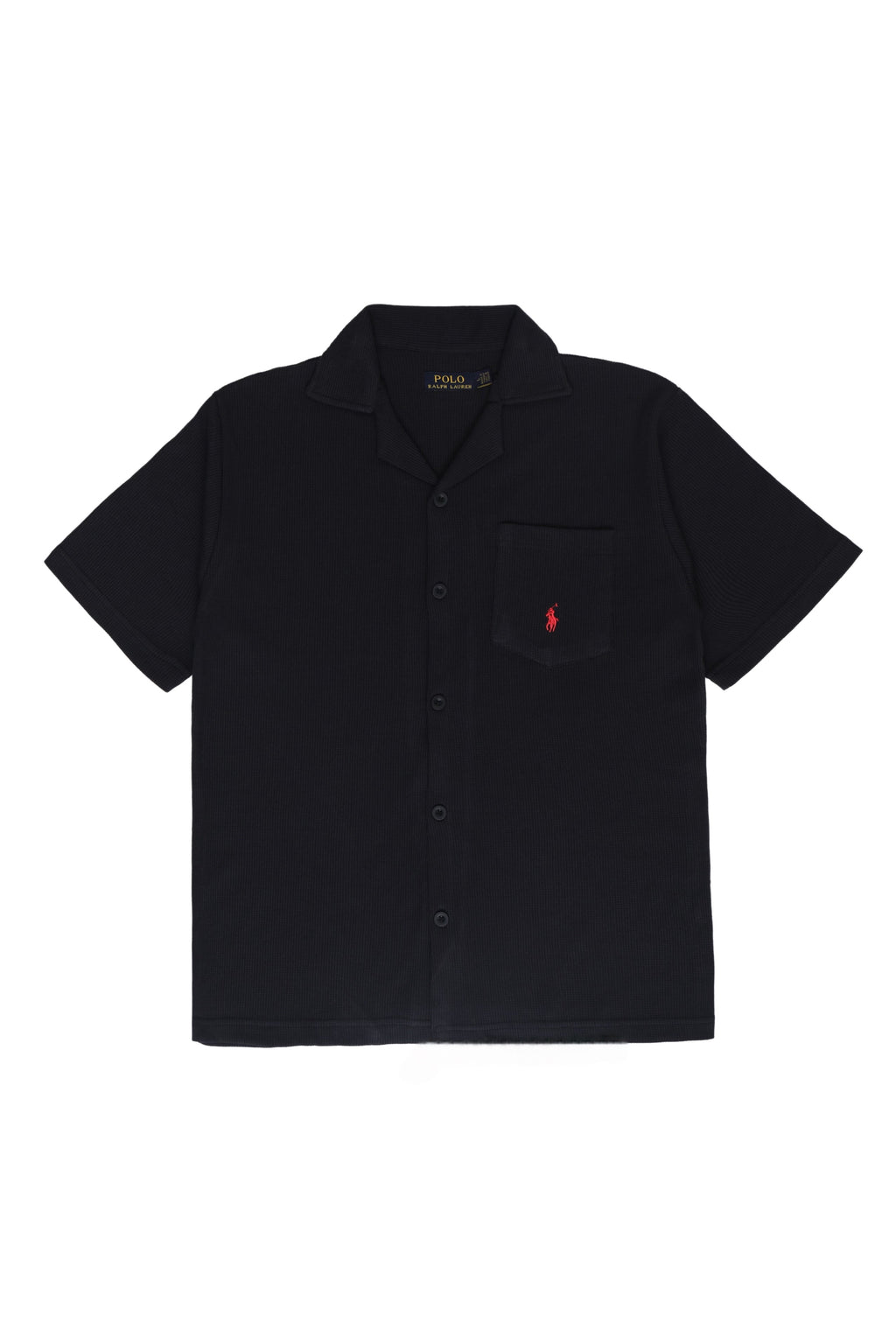 Men’s R-L Cuban Collar Shirt – Waffle Textured - Black