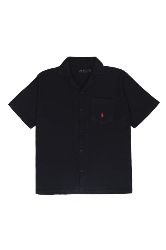 Men’s R-L Cuban Collar Shirt – Waffle Textured - Black