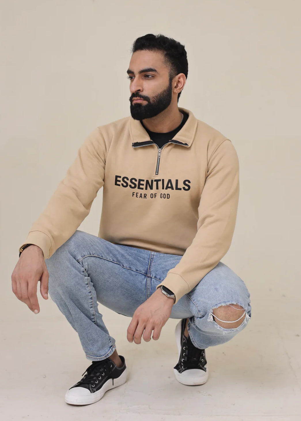 Essential Mock neck zipper - Light Brown