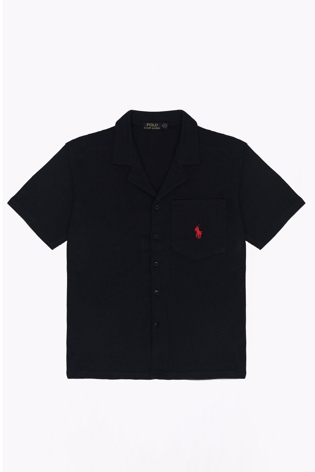 Men’s R-L Oversized Cuban Collar Shirt – Waffle Texture - Black