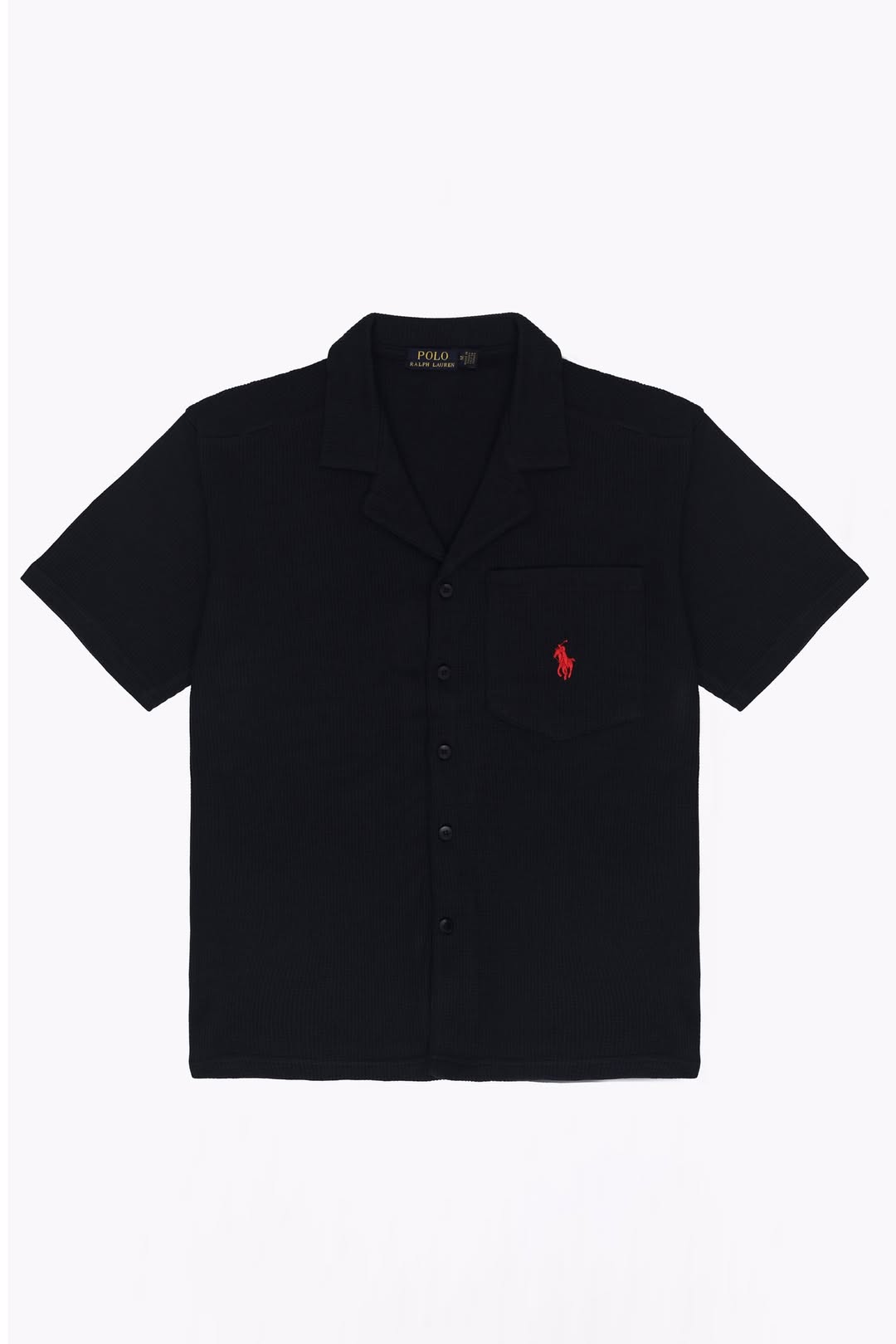 Men’s R-L Oversized Cuban Collar Shirt – Waffle Texture - Black