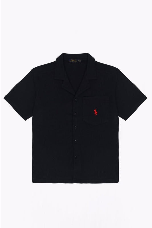 Men’s R-L Oversized Cuban Collar Shirt – Waffle Texture - Black