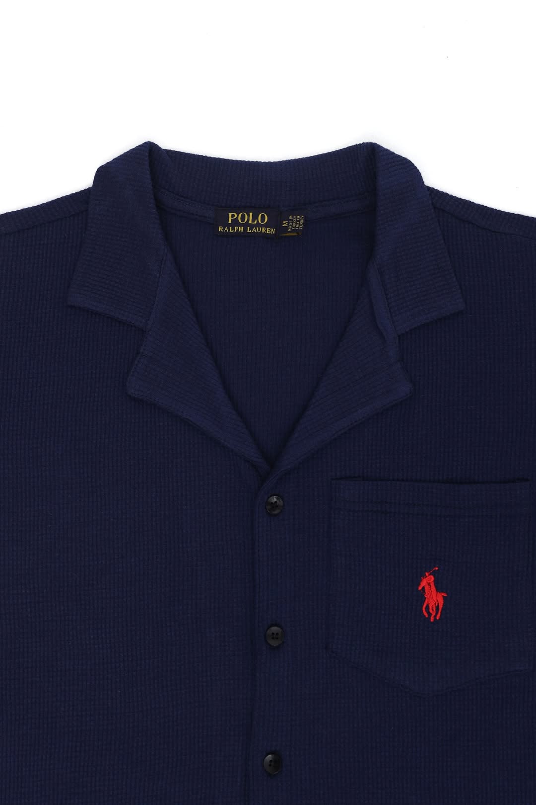 Men’s R-L Oversized Cuban Collar Shirt – Waffle Texture - Navy