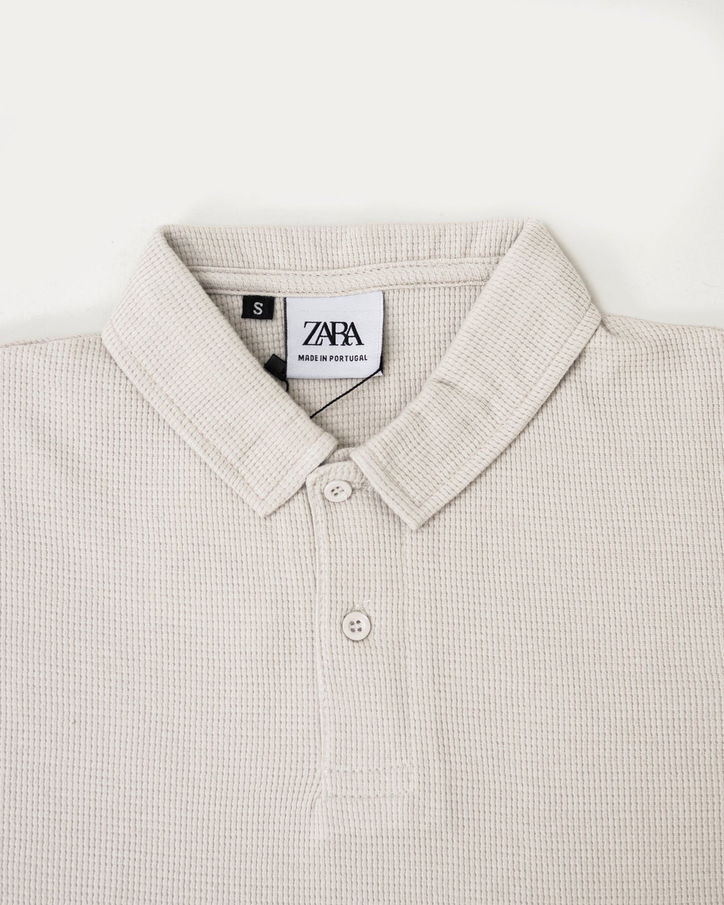 Waffle Textured Polo Shirt - Off-White