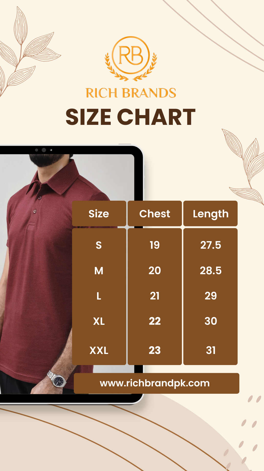 Mens polo t shirt size chart hotsell