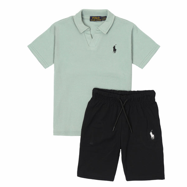 RL - Kids Twinset Waffle Textured - Green&Black