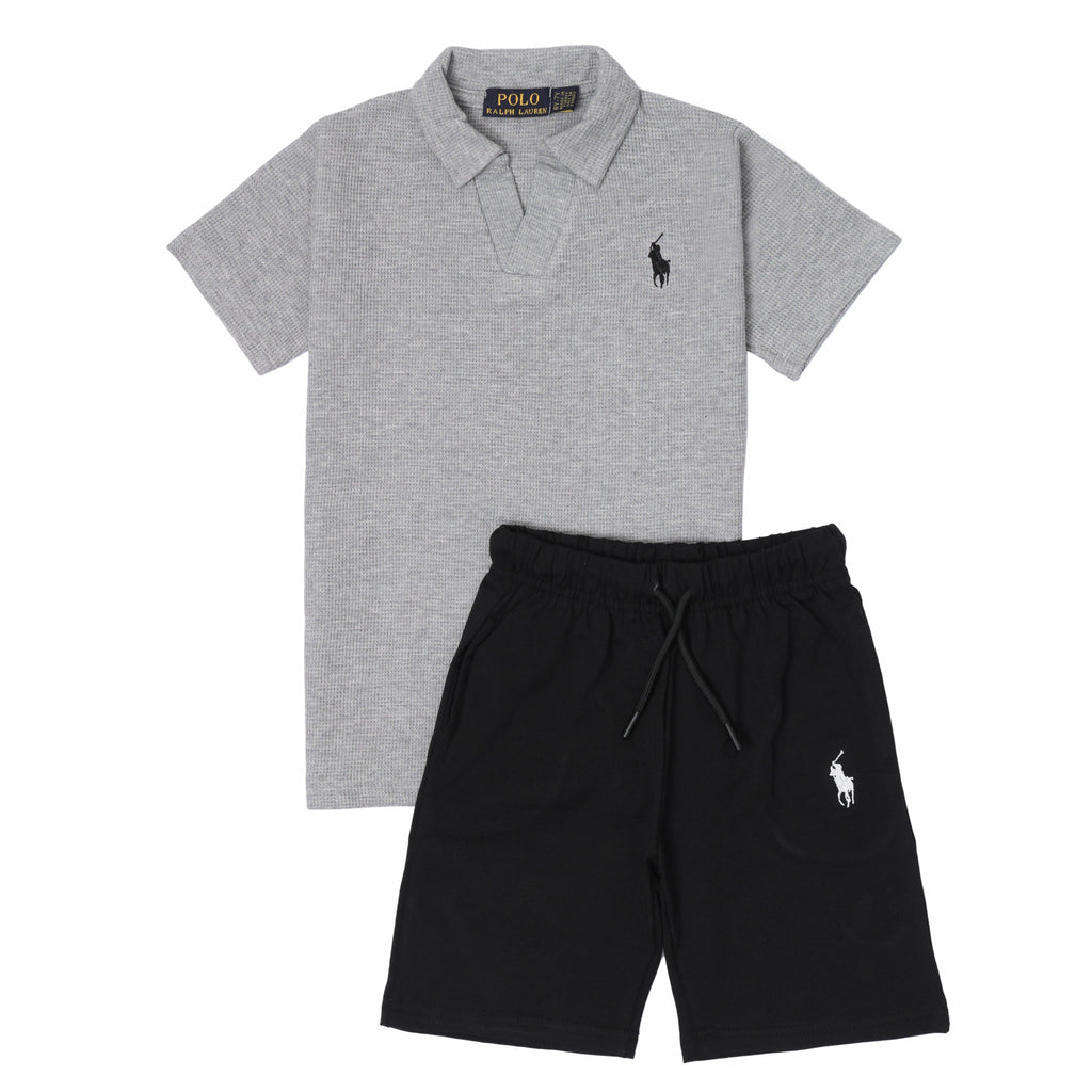RL - Kids Twinset Waffle Textured - Grey&Black