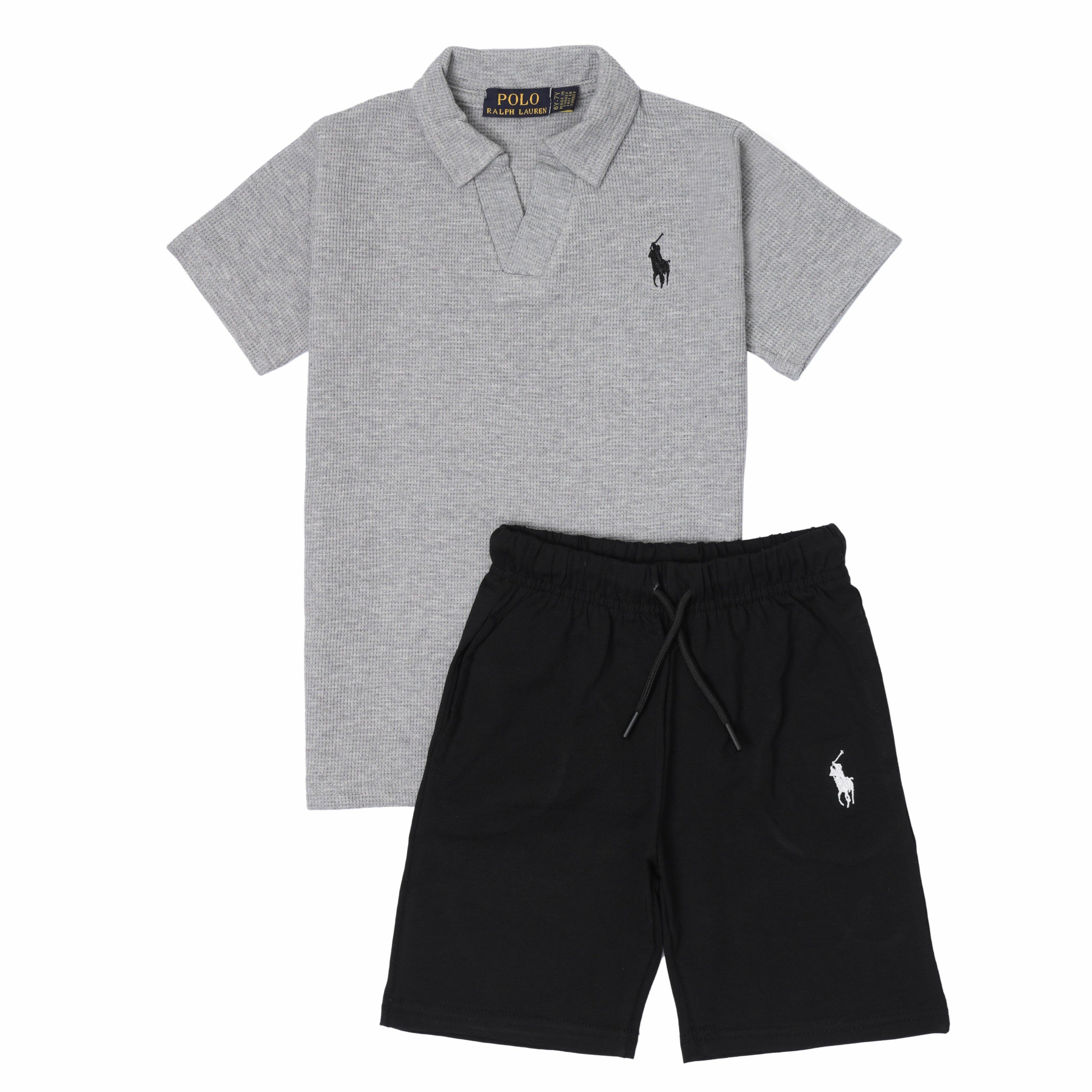 RL - Kids Twinset Waffle Textured - Grey&Black
