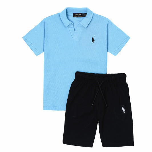 RL Kids Twinset Waffle Textured - Sky&Black