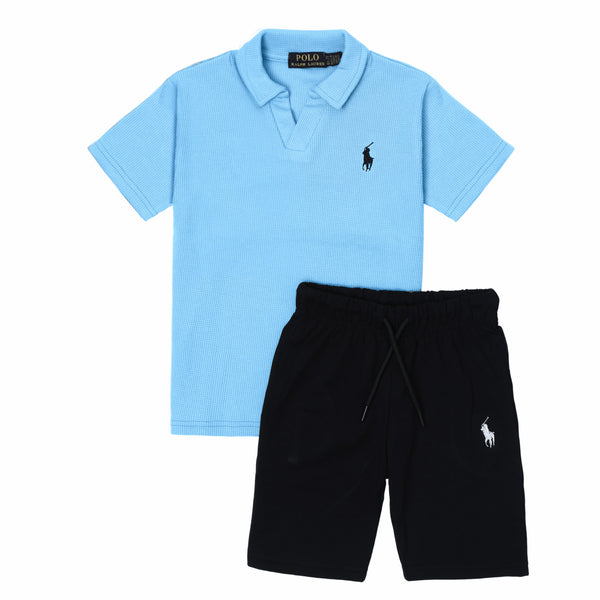 RL Kids Twinset Waffle Textured - Sky&Black