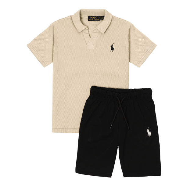 RL Kids Twinset Waffle Textured - Beige&Black